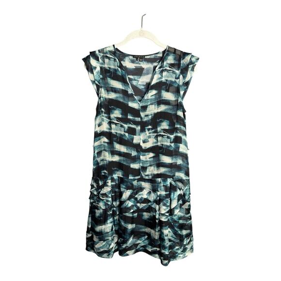 Theory Dresses & Skirts - Theory Blue Black Printed Silk Drop Waist Short Sleeve Dress Size 2